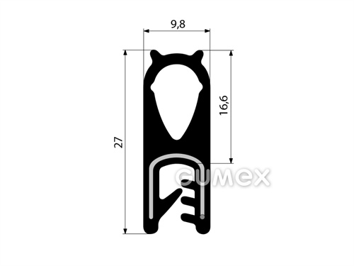 Profil U-PIRELI mit Metallverstärkung mit oberer Dichtung A4961, 60°ShA, EPDM, EN 45545-2, schwarz, 